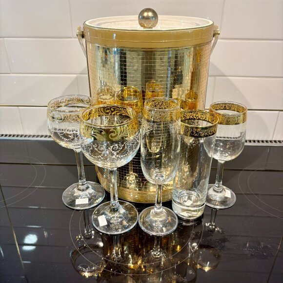 ✨ Vintage Culver 22K Gold Barware Set w/ Ice Bucket – 17 Pc Mid-Century Modern - Picture 4 of 6